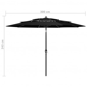 Umbrelă de soare 3 niveluri, stâlp de aluminiu, negru, 3 m - Img 7