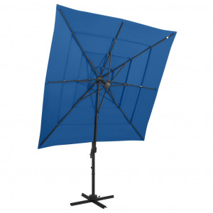 Umbrelă de soare 4 niveluri, stâlp aluminiu, azuriu, 250x250 cm - Img 1