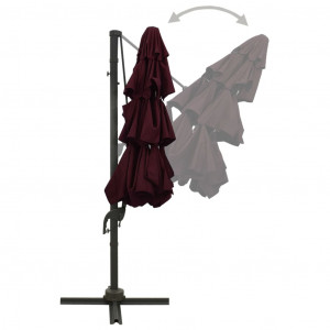 Umbrelă de soare 4 niveluri, stâlp aluminiu, roșu bordo, 3x3 m - Img 5