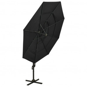 Umbrelă de soare 4 niveluri, stâlp de aluminiu, negru, 3x3 m - Img 4