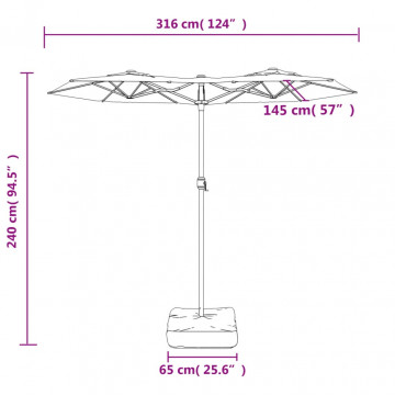Umbrelă de soare cu două capete, gri taupe, 316x240 cm - Img 7