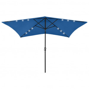 Umbrelă de soare cu stâlp din oțel & LED-uri, albastru, 2x3 m - Img 1