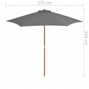 Umbrelă de soare de exterior, stâlp din lemn, antracit, 270 cm - Img 5