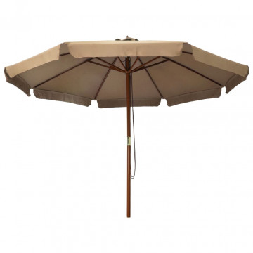 Umbrelă de soare de exterior, stâlp din lemn, gri taupe, 330 cm - Img 2