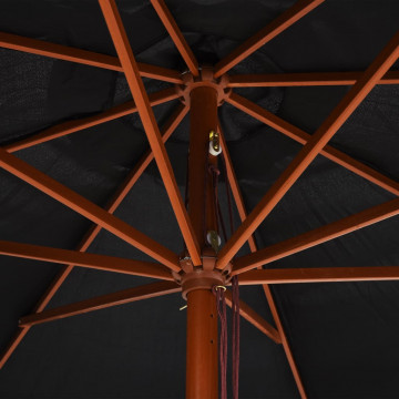 Umbrelă de soare de exterior, stâlp din lemn, negru, 350 cm - Img 6