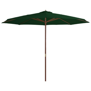 Umbrelă de soare de exterior, stâlp din lemn, verde, 350 cm - Img 1