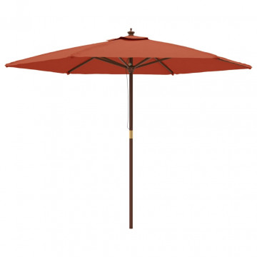 Umbrelă de soare de grădină stâlp din lemn cărămiziu 299x240 cm - Img 2