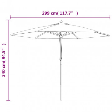 Umbrelă de soare de grădină stâlp din lemn cărămiziu 299x240 cm - Img 7
