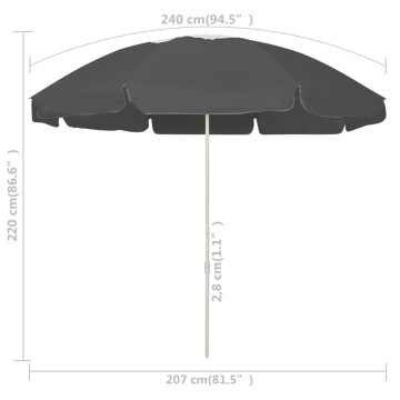 Umbrelă de soare de plajă, antracit, 240 cm - Img 5