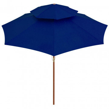 Umbrelă de soare dublă, stâlp din lemn, albastru, 270 cm - Img 2