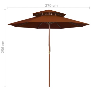 Umbrelă de soare dublă, stâlp din lemn, cărămiziu, 270 cm - Img 5