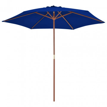 Umbrelă de soare exterior cu stâlp din lemn, albastru, 270 cm - Img 2