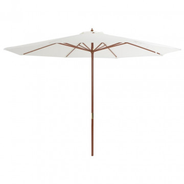 Umbrelă de soare exterior, stâlp din lemn, alb nisipiu, 350 cm - Img 1