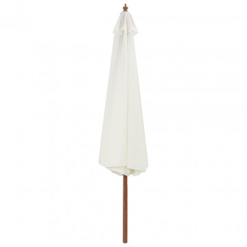 Umbrelă de soare exterior, stâlp din lemn, alb nisipiu, 350 cm - Img 2