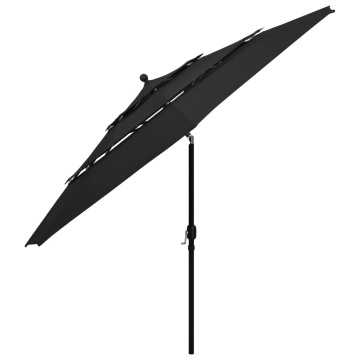 Umbrelă grădină cu 3 niveluri, stâlp aluminiu, negru, 3,5 m - Img 3