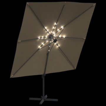 Umbrelă în consolă cu LED, gri taupe, 400x300 cm - Img 4