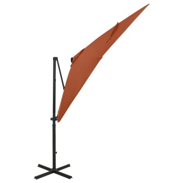 Umbrelă în consolă cu stâlp și LED-uri, cărămiziu, 250 cm - Img 2