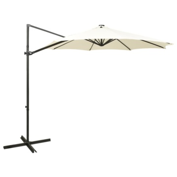 Umbrelă în consolă cu stâlp și LED-uri, nisipiu, 300 cm - Img 1