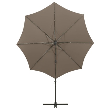 Umbrelă în consolă cu stâlp și LED-uri, taupe, 300 cm - Img 5