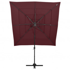 Umbrelă soare 4 niveluri stâlp aluminiu roșu bordo 250x250 cm - Img 3