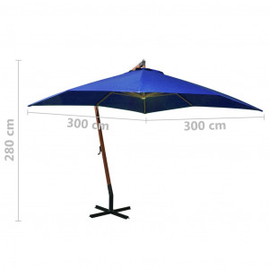 Umbrelă suspendată cu stâlp, albastru azuriu, 3x3 m, lemn brad - Img 7