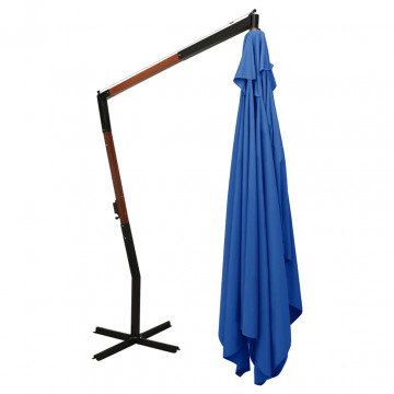 Umbrelă suspendată cu stâlp din lemn, albastru azur, 400x300 cm - Img 4