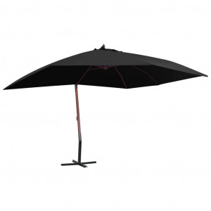 Umbrelă suspendată cu stâlp din lemn, negru, 400 x 300 cm - Img 1