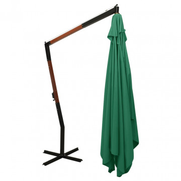 Umbrelă suspendată cu stâlp din lemn, verde, 400x300 cm - Img 4