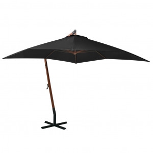 Umbrelă suspendată cu stâlp, negru, 3x3 m, lemn masiv de brad - Img 1