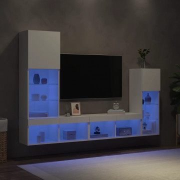 Unități de perete TV cu LED-uri, 4 piese, alb, lemn prelucrat - Img 4