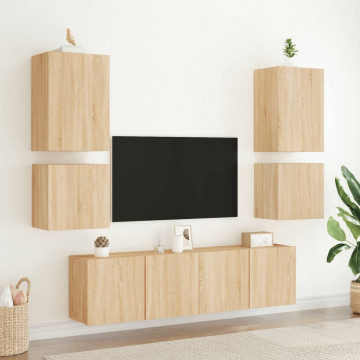 Unități TV de perete, 6 piese, stejar sonoma, lemn prelucrat - Img 3