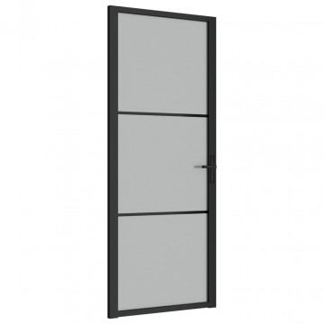 Ușă de interior, 83x201,5 cm, sticlă neagră mată și aluminiu - Img 2