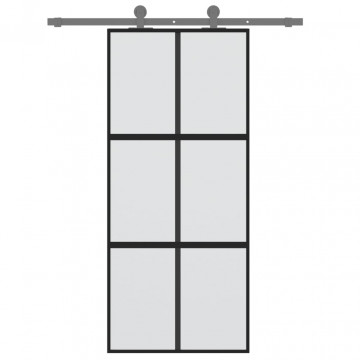 Ușă glisantă, negru, 90x205 cm, sticlă securizată și aluminiu - Img 3