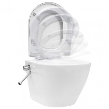 Vas de toaletă suspendat cu rezervor încastrat, alb, ceramică - Img 5