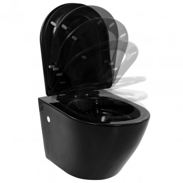 Vas toaletă suspendat cu rezervor încastrat, negru, ceramică - Img 5