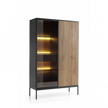 Vitrina inalta neagra Mersin ME07 - stejar Wotan 104 cm 2D1S - Img 1