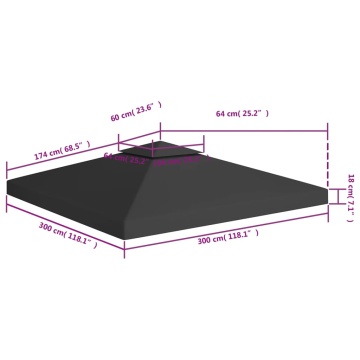 Acoperiș de pavilion, 2 niveluri, negru, 3x3 m, 310 g/m² - Img 6