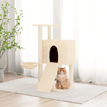 Ansamblu de pisici cu stâlpi din funie de sisal, crem, 96 cm - Img 1