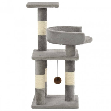 Ansamblu pentru pisici, stâlpi din funie de sisal, 65 cm, gri - Img 3