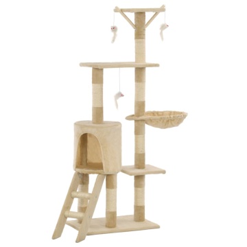 Ansamblu pisici cu stâlpi din funie de sisal, 138 cm, bej - Img 2