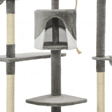 Ansamblu pisici cu stâlpi din funie de sisal 203 cm, Gri și Alb - Img 6