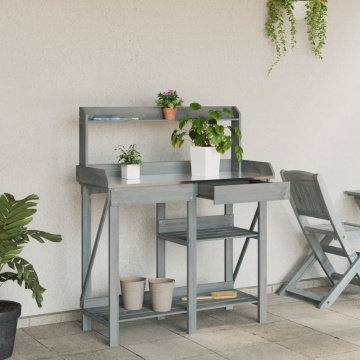 Bancă cu spalier pentru plantare, gri, lemn masiv de brad - Img 3