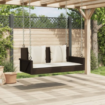 Bancă de balansoar cu perne, maro, 119x56x48 cm, poliratan - Img 3