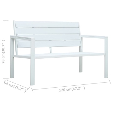 Bancă de grădină, alb, 120 cm, aspect de lemn, HDPE - Img 5
