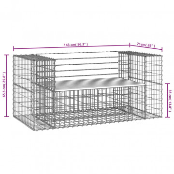 Bancă de grădină, design gabion, 143x71x65,5cm, lemn masiv pin - Img 7
