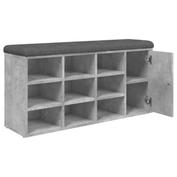 Bancă de pantofi, gri beton, 102x32x50 cm, lemn prelucrat - Img 7
