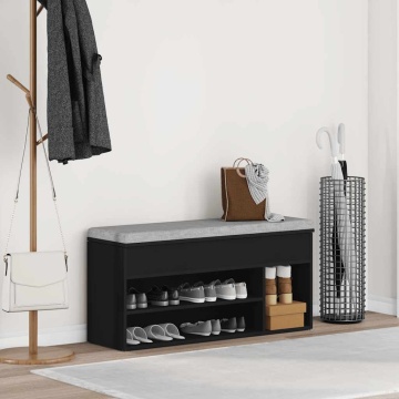 Bancă de pantofi neagră 102x30,5x45 cm Lemn prelucrat - Img 3