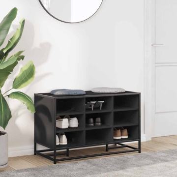 Bancă de pantofi neagră 84x40x53,5 cm lemn și metal prelucrat - Img 3