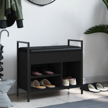 Bancă de pantofi, negru, 65,5x32x57,5 cm, lemn prelucrat - Img 3