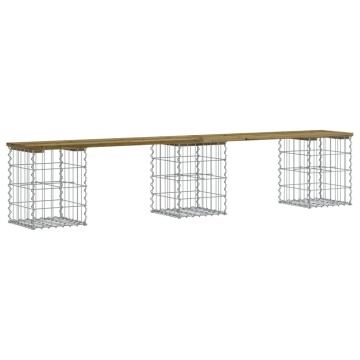 Bancă grădină, design gabion, 203x31x42 cm, lemn pin impregnat - Img 2